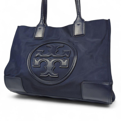 Tory Burch Tote Bag Navy Nylon Leather Ella Big Logo Women