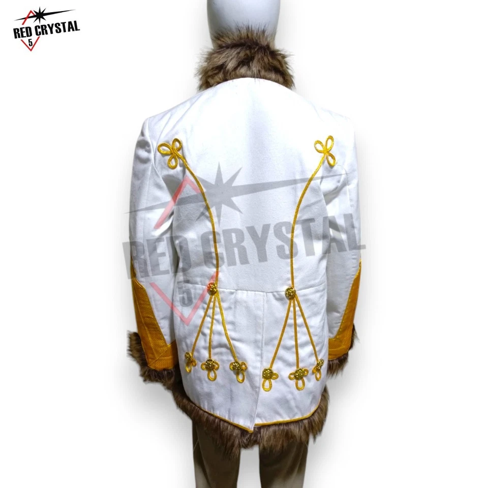 White Hussar Pelisse Jacket – Fur Trim Military Dolman – Jimi Hendrix Style - Image 3 of 4