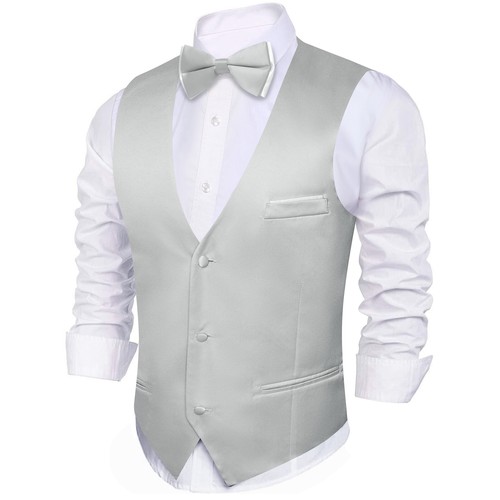 Men's Tuxedo Vest & Bowtie/Necktie Set, Classic Formal Waistcoat Paisley Floral - Picture 36 of 224