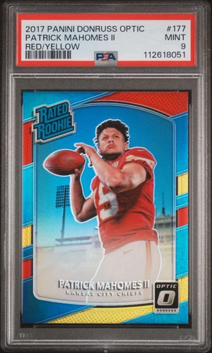 2017 Donruss Optic Rated Rookie Red & Yellow Prizm Patrick Mahomes II PSA 9 Mint