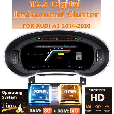 12.3'' Digital Instrument Cluster For AUDI A3 2014-2020 Speedometer Gauges Linux