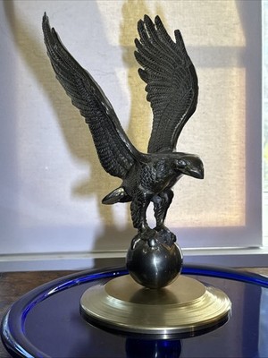 Vintage Brass, Bald Eagle 11  Tall Bronze Eagle Statue Landing On A Globe