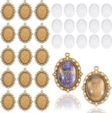 30 Pcs Pendant Tray Kit, 15 Pcs 30 x 40 mm Oval Bezel Blank Pendant Trays Base