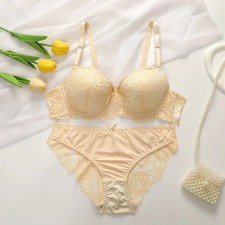 Push Up Underwire Lingerie Set Bra Brief Lace Sheer Floral Support Fit 2PCS