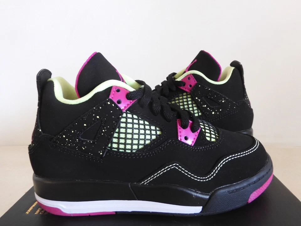 Nike Niñas Air Jordan 4 Retro PS Negro-Fucsia-Lima Talla 11.5c ¡Raro! [487725-027] Foto 2 de 4