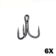 New 10pcs 6x Strong Super Sharp Round Treble Hook Antirust High Carbon Steel 2 4