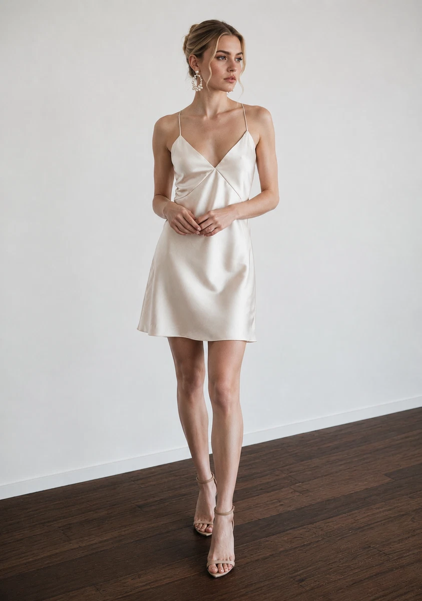 white slip dress short Simple Silk Slip Dress, Silver