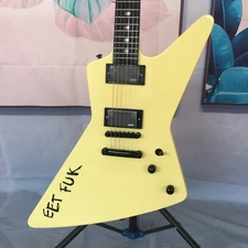 Custom EET FUK Explor Electric Guitar Cream Yellow Solid Body Black Hardware