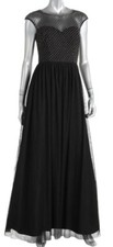 AQUA  Black / Silver Beaded Illusion Mesh Sweetheart Formal Gown 2 NEW 308