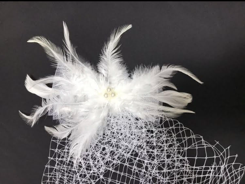 Women White Fascinator Wedding Bridal Birdcage Veil with Feathers - 第 2/6 張圖片