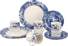 Blue Italian Brocato 12 Piece Dinnerware Set | Service for 4 | Dinner Plate, Sal