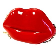 Vtg 80 90's Handbag SHINY Red GLOSSY LIPS Crossbody PUCKER UP Clutch PARTY Purse