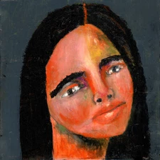 Acrylic Portrait Painting 8x8 Canvas Art Expressive Woman Dark Gray Miz Katie