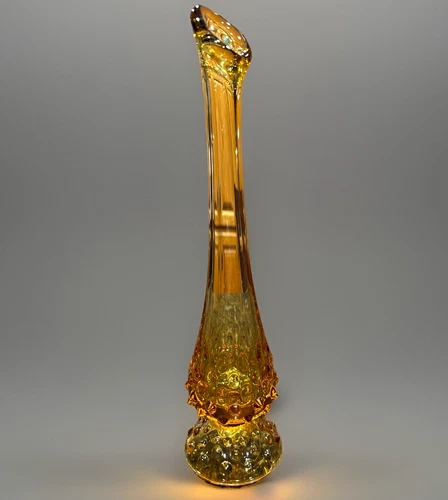 Vintage Fenton Amber Hobnail Bud Vase Stretch Swung 10" MCM
