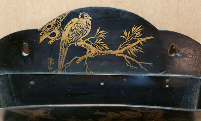 ANCIENNE BOÎTE EN papier mâché Napoléon III décor floral et d'oiseau