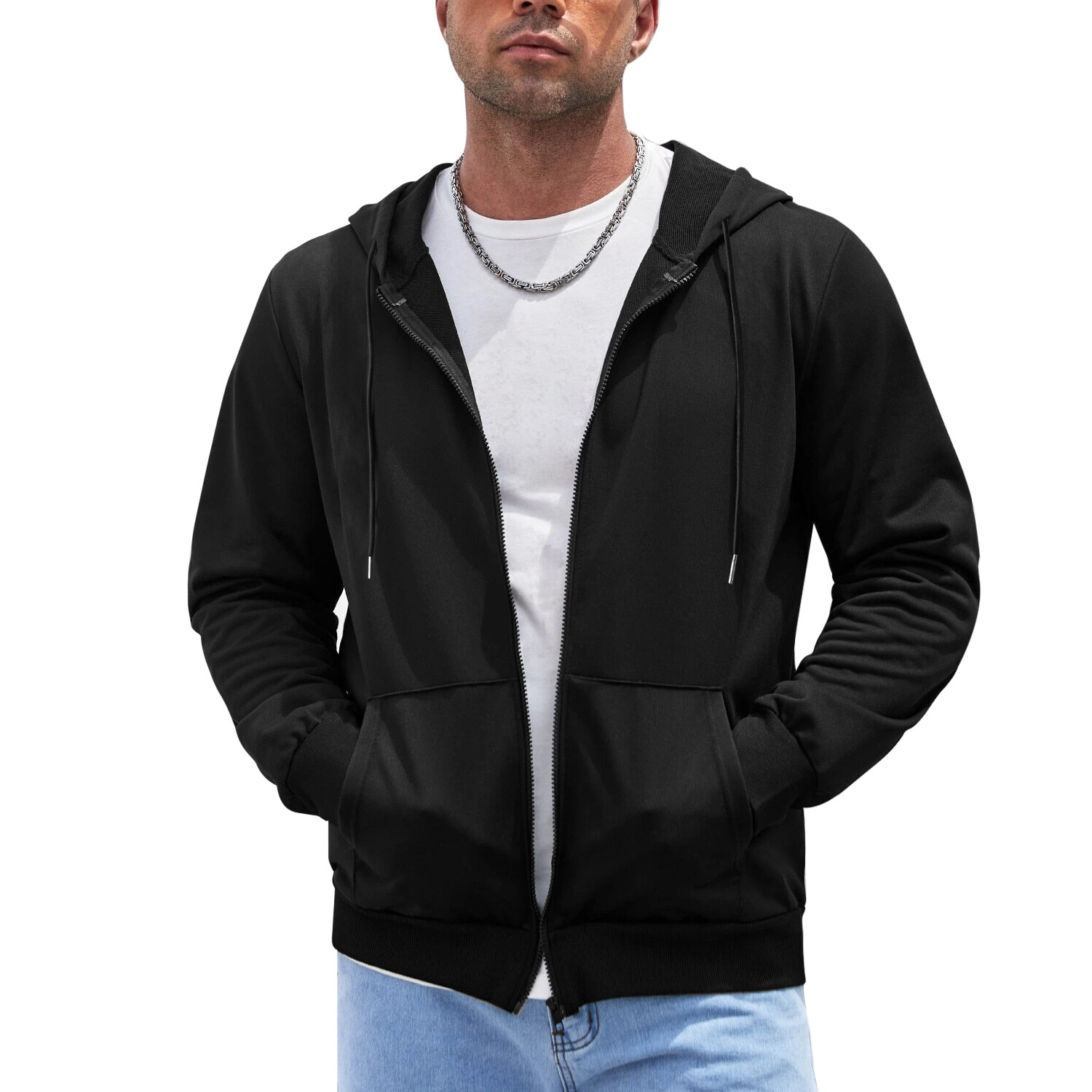 Menu0026#039;s Full Zip Hoodie Sweatshirt Long Sleeve Lightweight Hooded Jacket  w/Pocket | eBay
