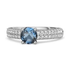Dual Band 5 MM Round London Blue Topaz 925 Sterling Silver Stacking Women Ring