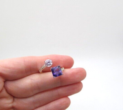 Vintage Avon Sparkling Purple & Clear Glass Bypass Layer Ring Size 8