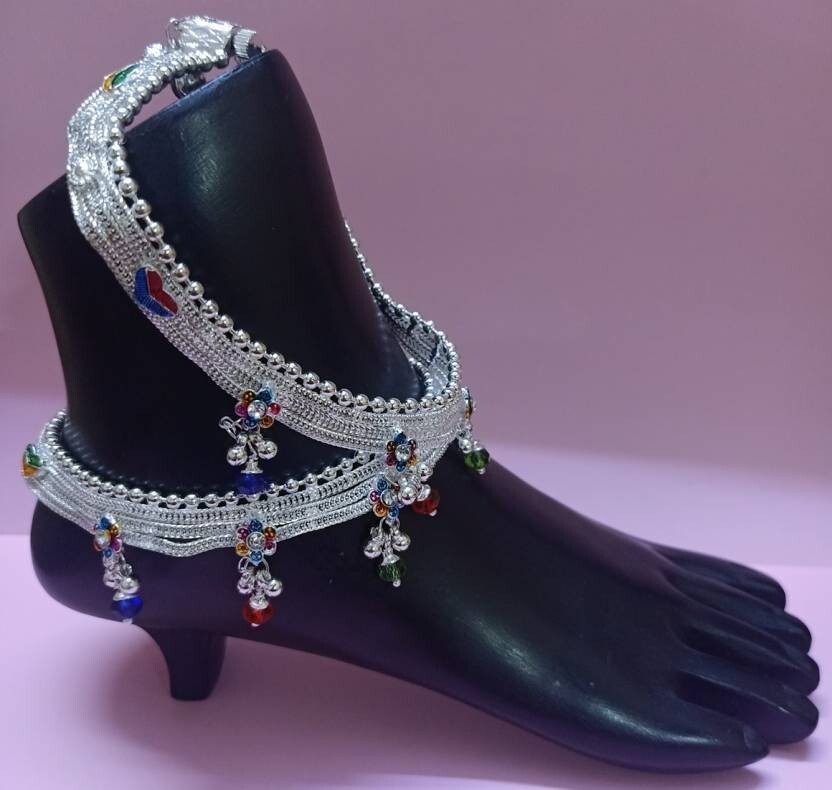 Anklet Women Silver Plated Ankle Chain Party Indian Anklets Payal Foot Bracelet-image