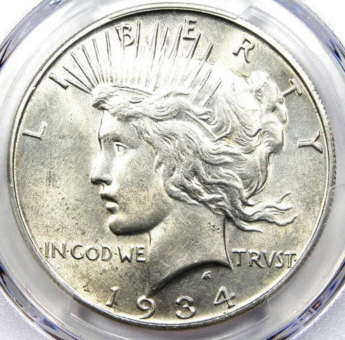 1934-S Peace Silver Dollar $1 Coin - Certified PCGS Uncirculated Detail (UNC MS)