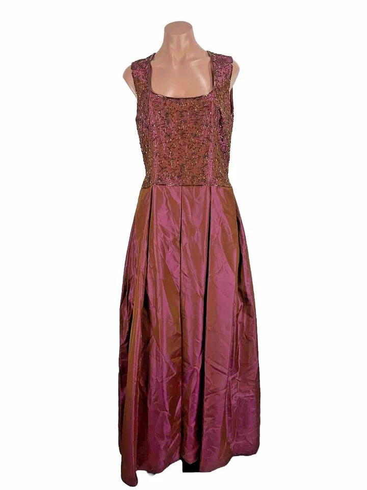VTG Victoria Beaded Mother of Bride Sequin Iridescent Maroon Taffeta Gown Jacket - Image 3 of 4