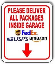 Please Deliver All Packages Inside Garage Down Aluminum Composite Sign