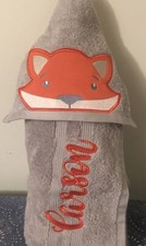 Hooded Bath Towel - sizes NB-3  4  Fox head peeker applique with name on side