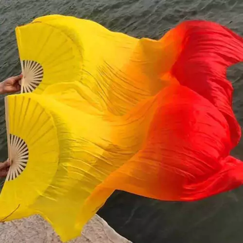 1.8m Long Belly Dance Silk Bamboo Fan Veil 1 Pair(L+R) 6 Colors - Picture 7 of 20