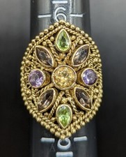 Multi Gemstone Sterling Silver 925 Gold Vermeil Textured Bali Style Ring Size 7