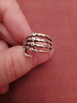 Skelett Hand Finger verstellbar Gothic Punk Ring, Krallenring Gr. UK Q Halloween 