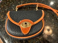 DOONEY  BOURKE Calvary Crossbody Bag Black w/ Tan Trim Pebbled  Belt Loop Vtg