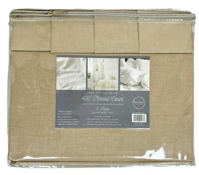 BELLADONNA QUEEN Sheet Set Gold 100% Cotton Sateen Luxury 6 Piece Set 400 TC