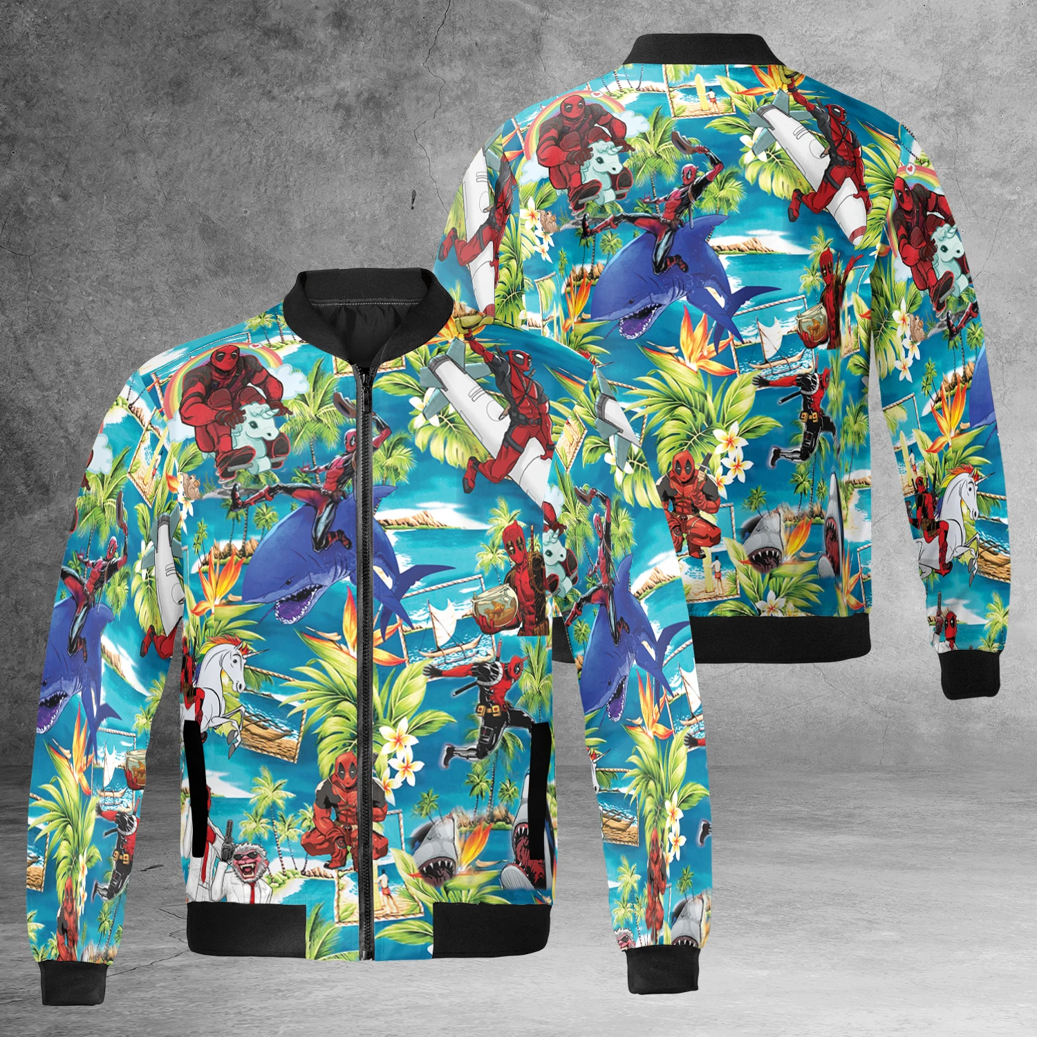 Funny Deadpool Playing In The Sea Tropical Summer Vibes Superhero Jacket