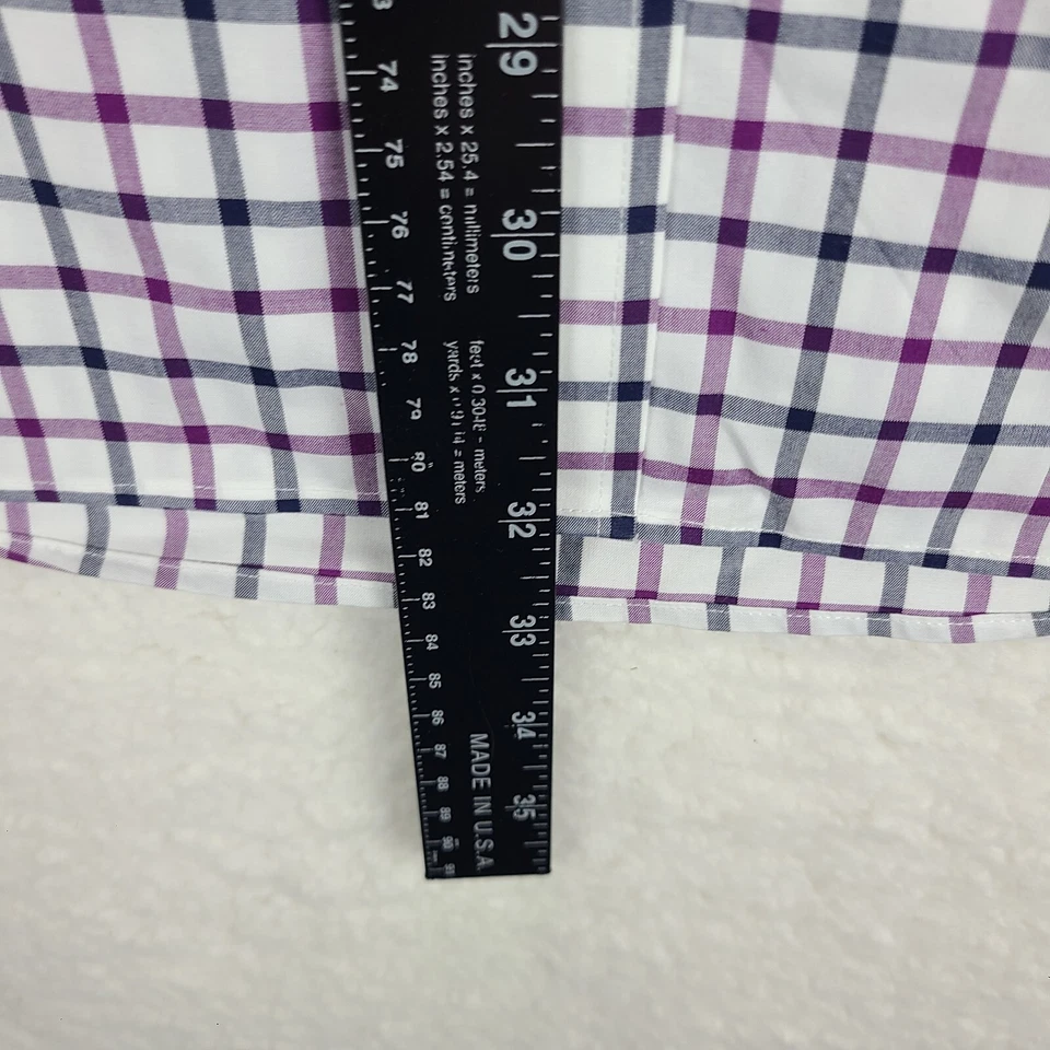 Jos A Bank Traveler Shirt Mens XL Blue Purple Check Tailored Fit Dress Button Up - Image 4 of 4