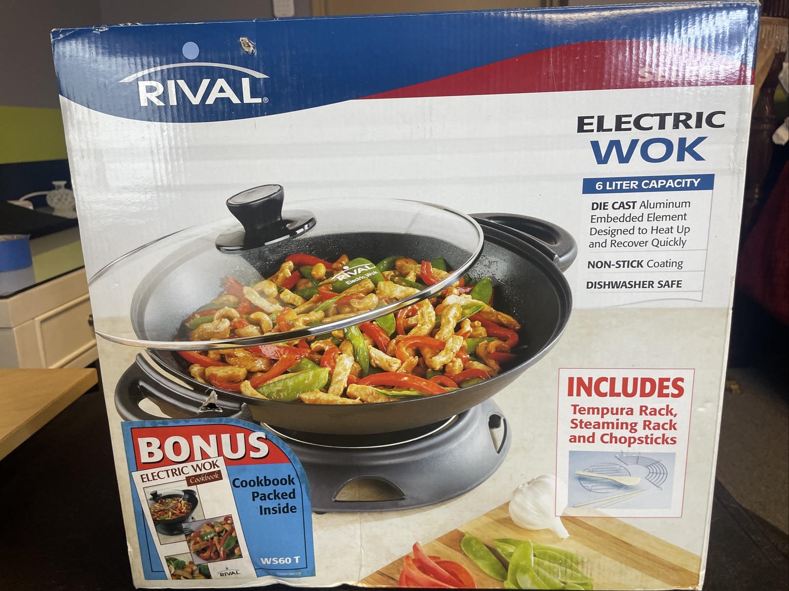 NIB RIVAL Electric Wok Skillet Model WS60T 14.5” New 6 Liter Damage To