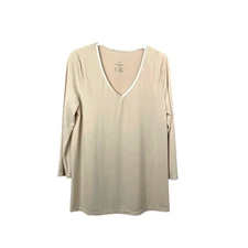 Ruby Ribbon tan nude undergarment top shirt Size M silky smooth v neck