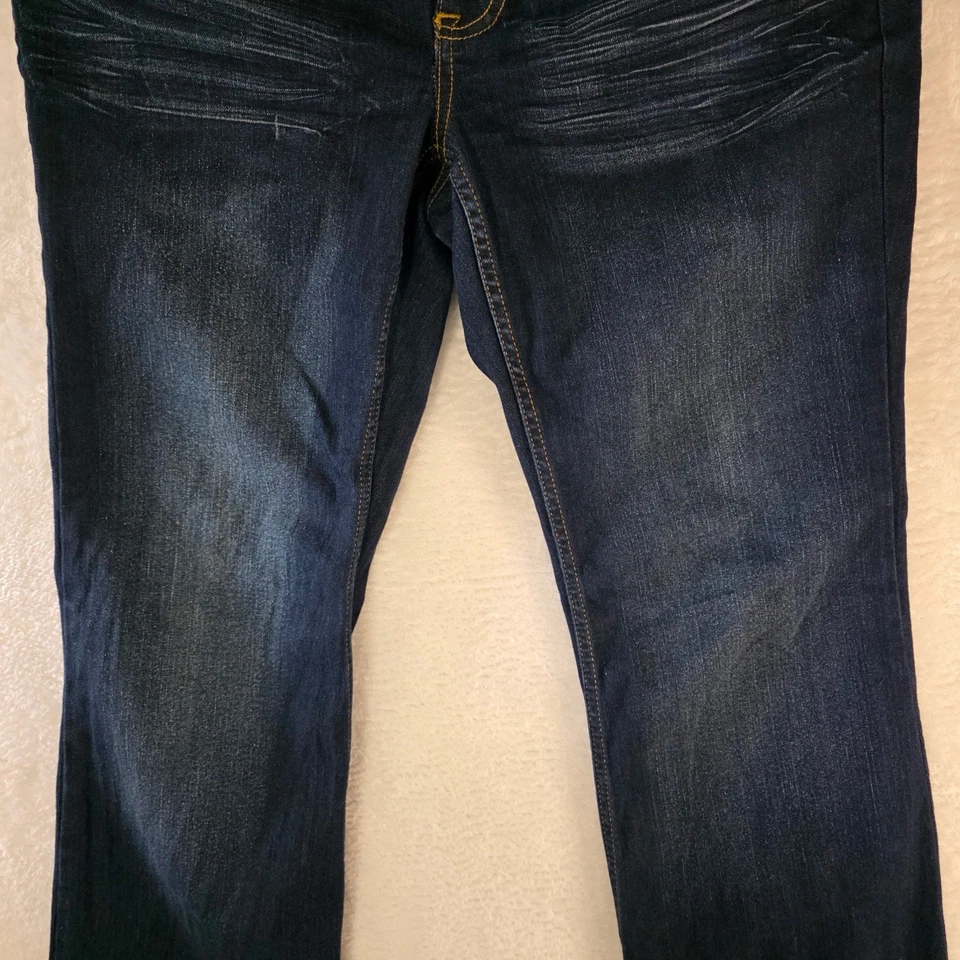 Jeans Mudd cintura baixa lavagem escura boot cut, Y2K, estilo JBM312532, tamanho 13 - Imagem 4 de 4