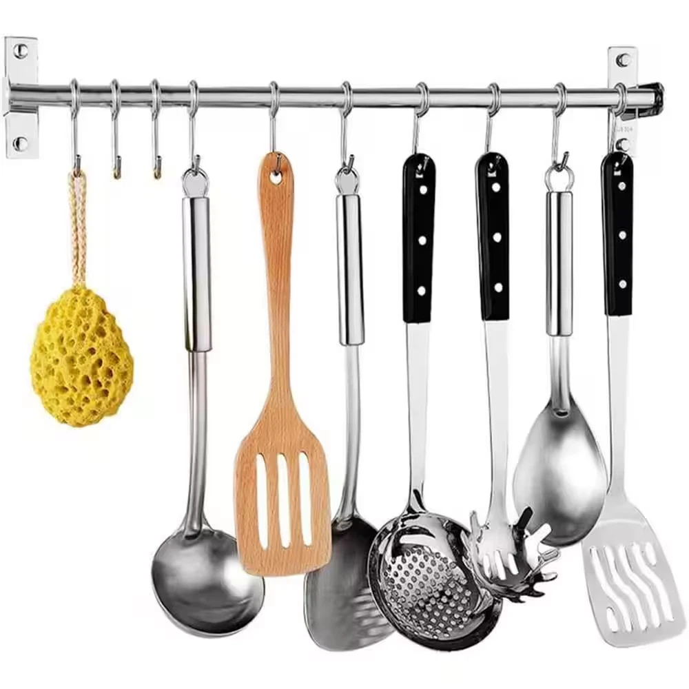 Sliding Kitchen Hooks 10-Piece Stainless Steel Hanging Rack Wall Mounted Organiz