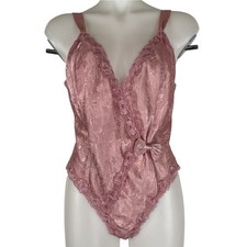 Vintage Victorias Secret Gold Label Pink Floral Satin Teddy Bodysuit Lingerie M