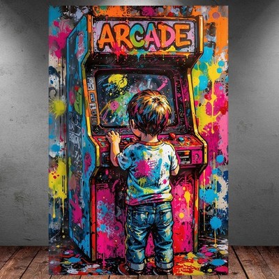 LEINWAND BILD ER XXL ABSTRAKT BANKSY ARCADE KID GAMING BUNT WAND POSTER 1695
