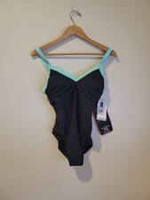 NWT Miraclesuit One Piece Swimsuit Slimming Shapewear Green Trim/ Black Size 8