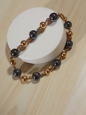 Bracelet marseillais Plaqué Or Poinçonné, perles Hématites Longueur 18,5 Cm 