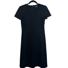 Lauren Ralph Lauren Black Fit Flare Black Textured Career Dress Size 4 LBD LRL