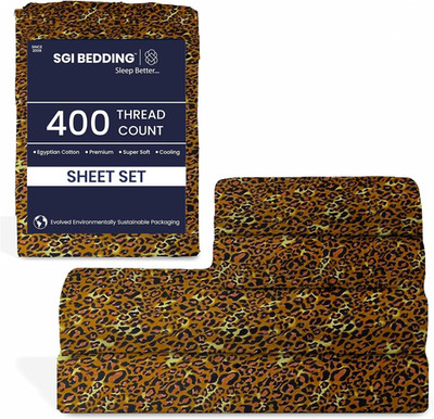 Luxurious 400TC Egyptian Cotton Queen Sheet Set - Leopard Print, Deep Pocket