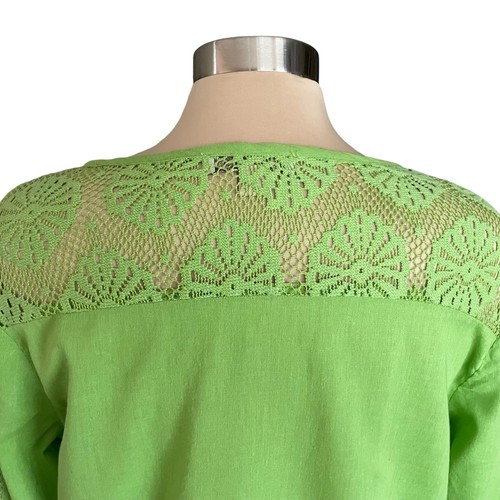 Vintage America Green Popover Top Sheer Lace Yoke & Trim Cotton All Season Basic - Picture 7 of 10
