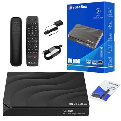 vSeeBox V6 Max Android 14 TV Box with WiFi 6, Backlit Bluetooth Remote, 4GB+64GB