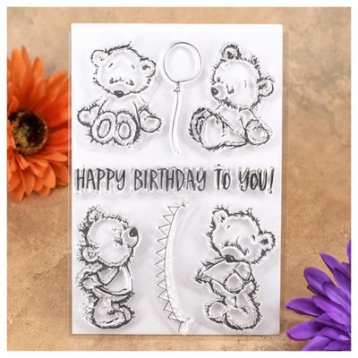 Happy Birthday To You Bear Balloon Clear Stamps for Card Making Decoration an...
