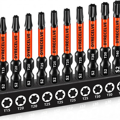 DYRECELVE 10Pc Impact Torx Bit Set T15-T40 2'' Magnetic S2 Steel 1/4'' Hex Shank