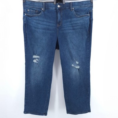 Torrid Womens Jeans Bombshell Straight 28R Blue Distressed Premium Stretch