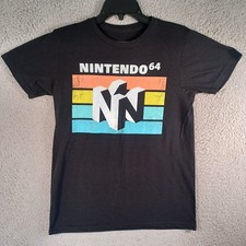 Nintendo 64 Hombre Camiseta Negra Talla Pequeña Logo Juegos Videojuegos De Colección Antigua